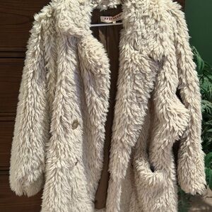 Free People Cream Faux Fur Teddy Jacket